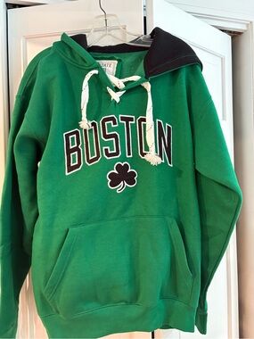 Green Crewneck Sweatshirt with Boston Lettering and Shamrock